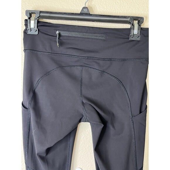 LULULEMON Run Tempo crop Leggings Ruched lower leg side Black Stretch #323 - Picture 6 of 12
